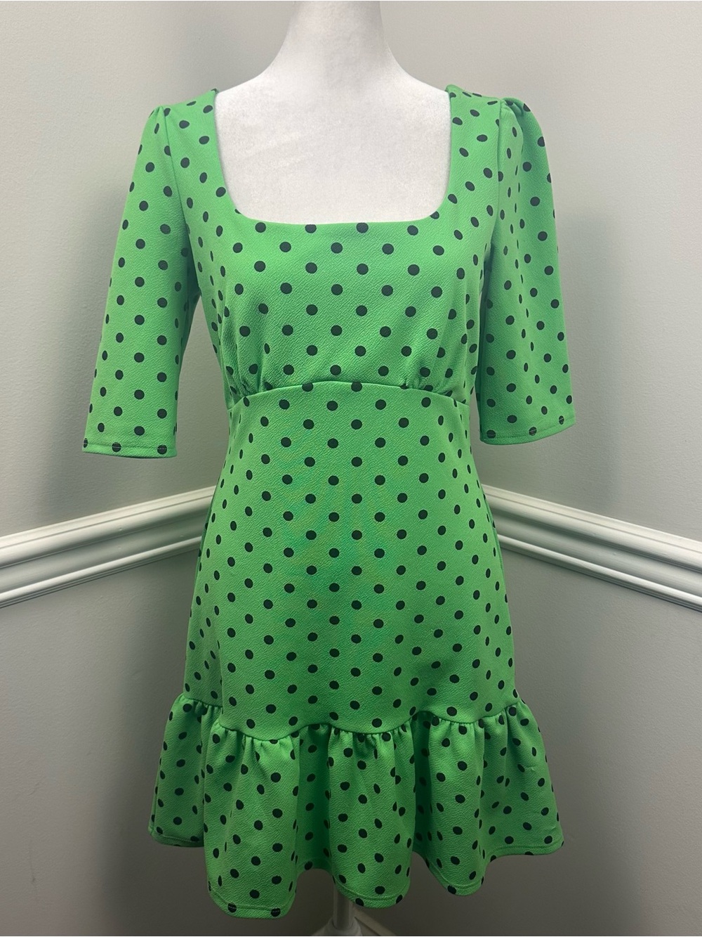 ASOS Green Polka Dot Square-Neck Mini Dress 6